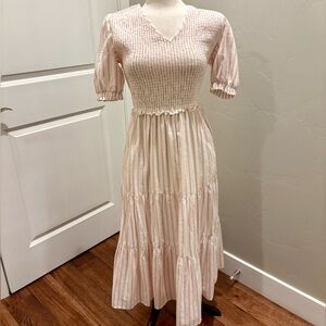 DownEast Pink White Striped Dress Pockets Excellent Condition Very Flattering